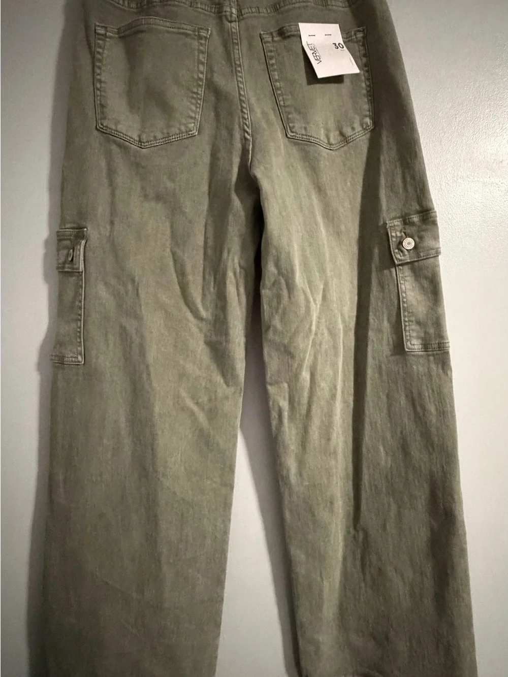 VERVET High-Rise Wide Leg Cargo Jeans in Olive Green - Picture 3 of 11